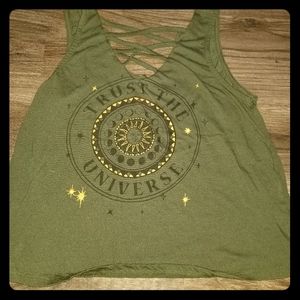 "Trust the Universe" dark green low cut Tank top